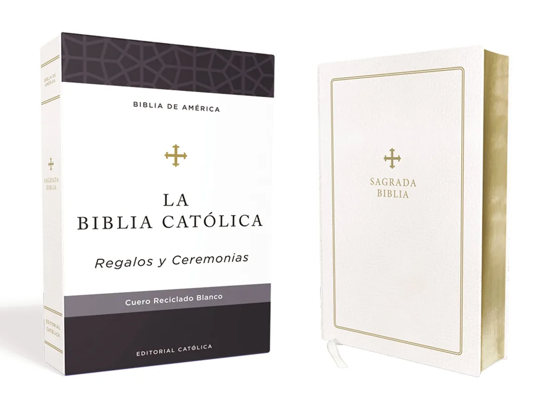 Biblia Católica, Regalos y Ceremonias, piel reciclada blanca, Comfort Print (La Biblia de América)